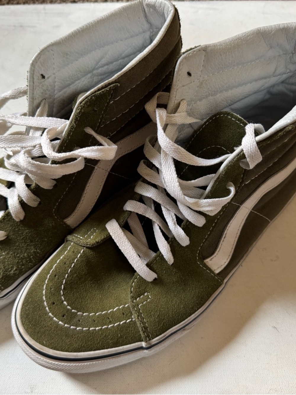 Vans Olive Green and White High-Top Sneakers